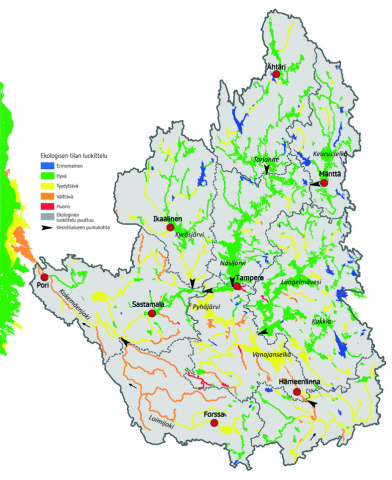 Kokemäenjoen vesistöalue ekologinen luokitus 2013 (SYKE ja ELY:t)